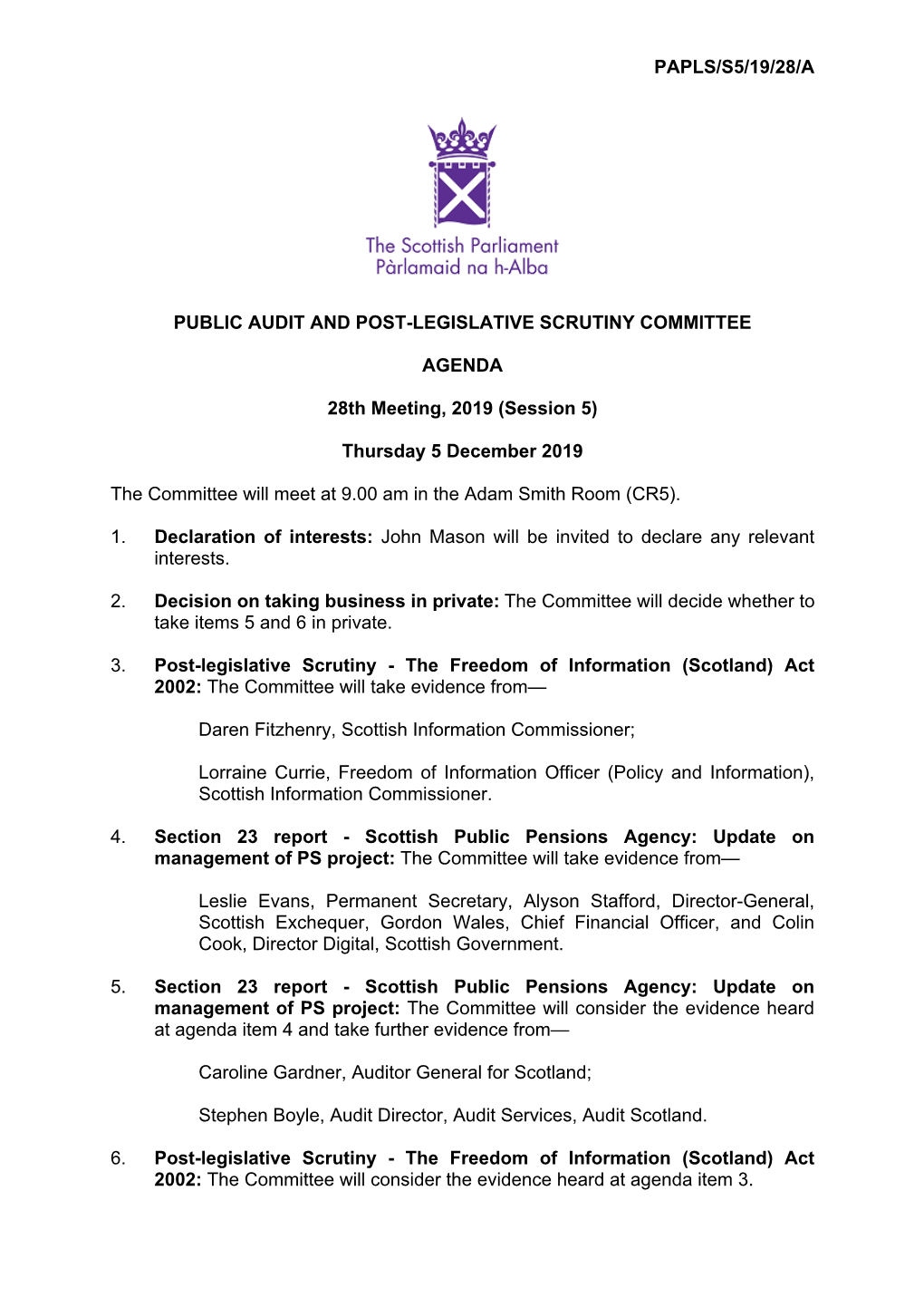 Meeting Papers for 5 December 2019