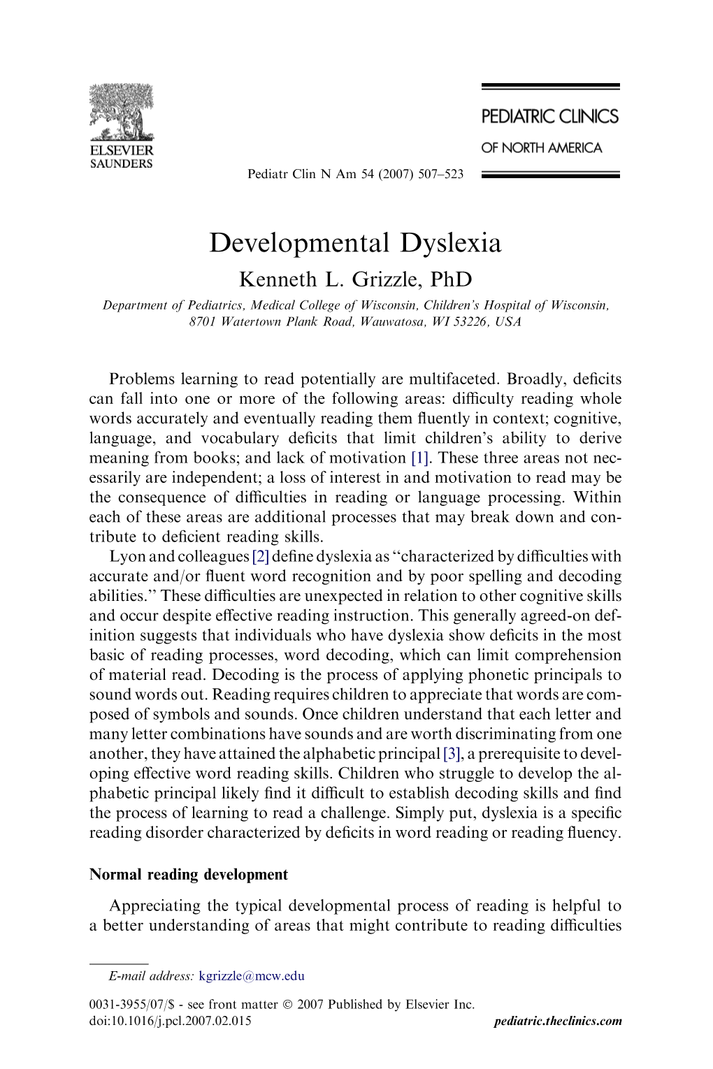 Developmental Dyslexia Kenneth L