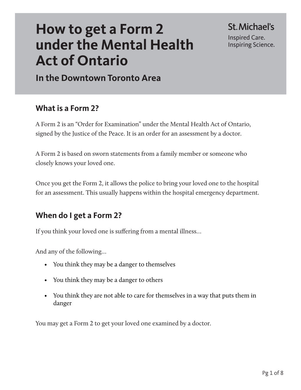 How to Get a Form 2 Under the Mental Health Act of Ontario in the Downtown Toronto Area