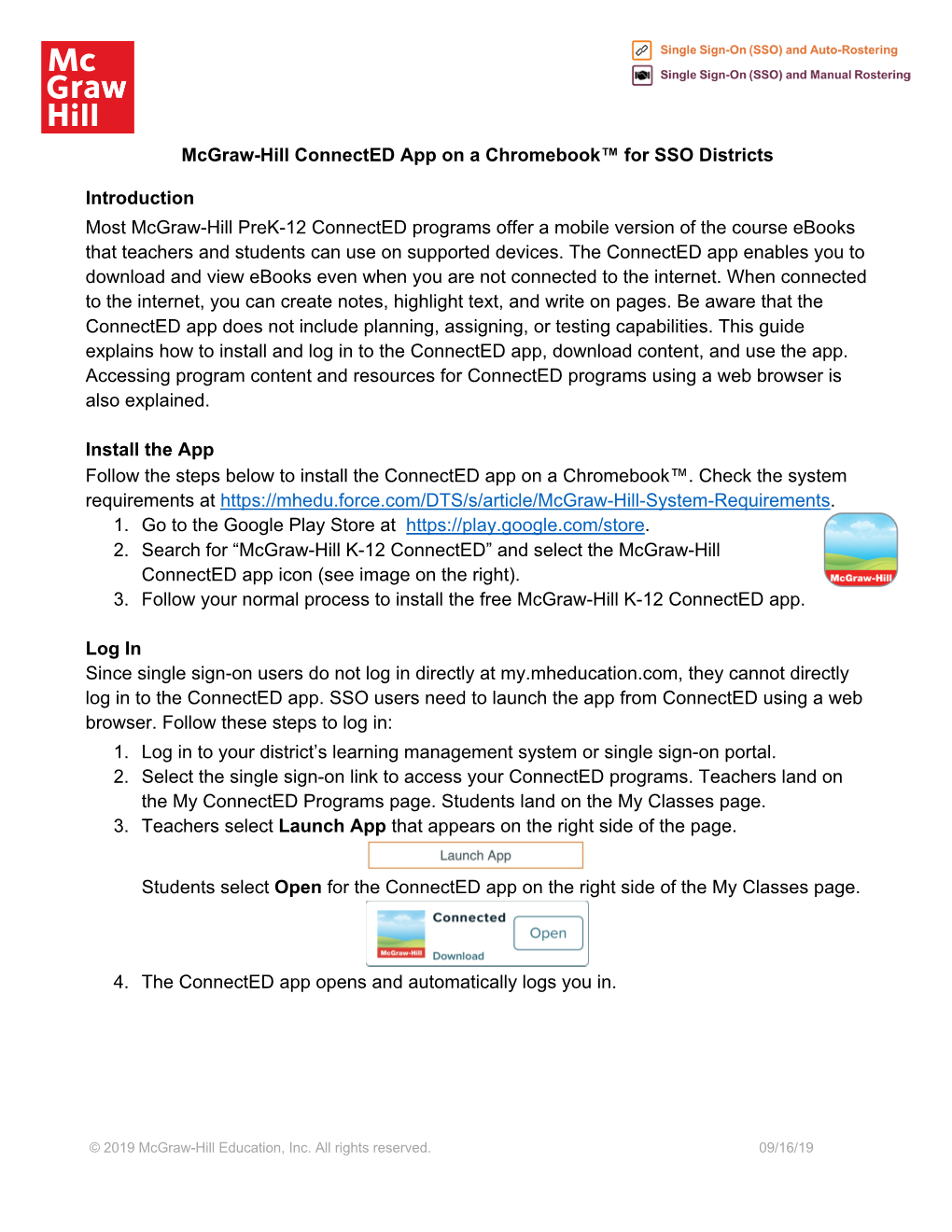 Mcgraw-Hill Connected App on a Chromebook™ for SSO Districts