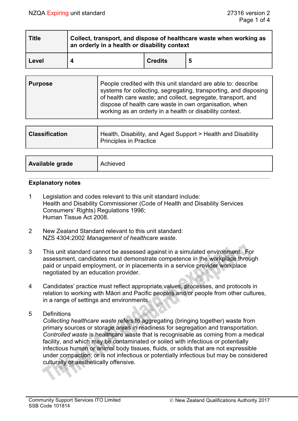 27316 Collect, Transport, And Dispose Of Healthcare Waste When Working As An Orderly In A Health Or Disability Context