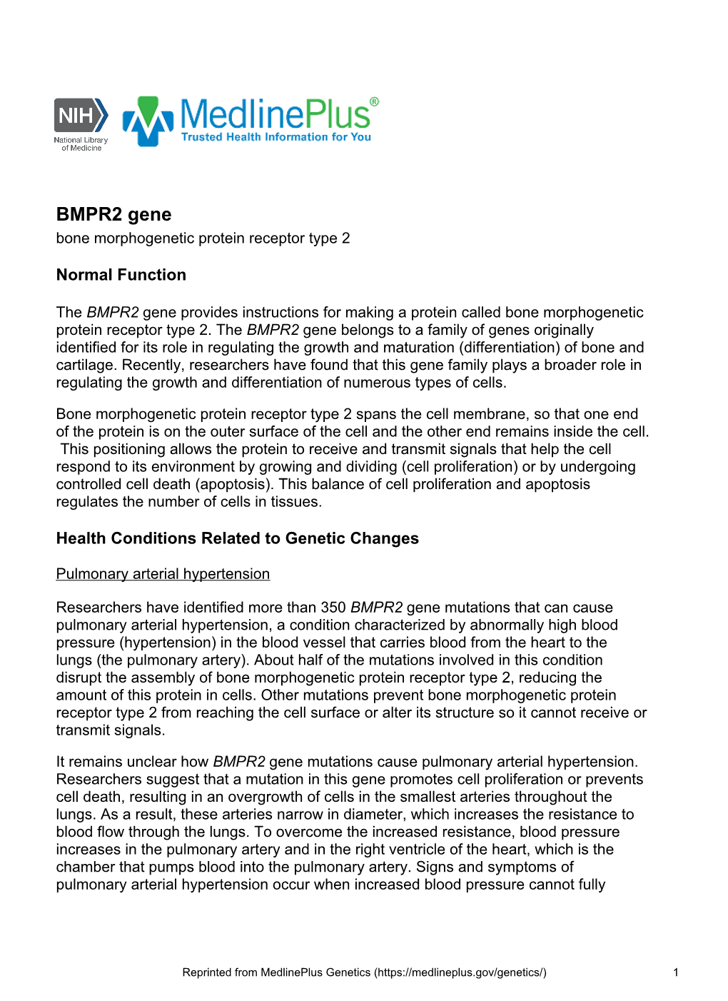 BMPR2 Gene Bone Morphogenetic Protein Receptor Type 2