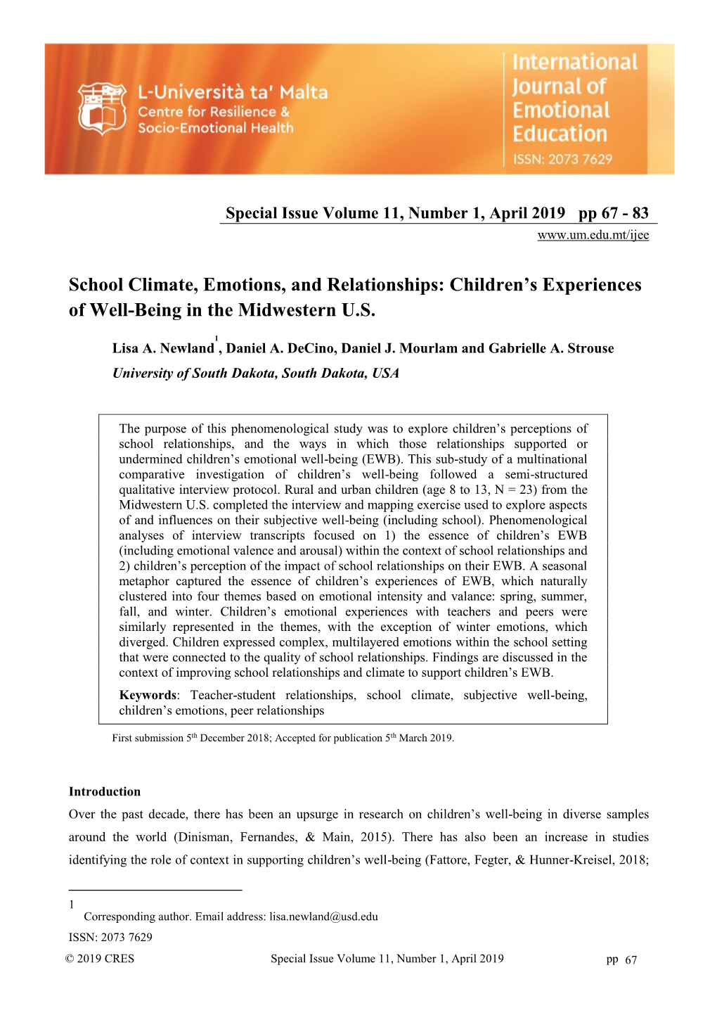 Children's Experiences of Well-Being in the Midwestern US