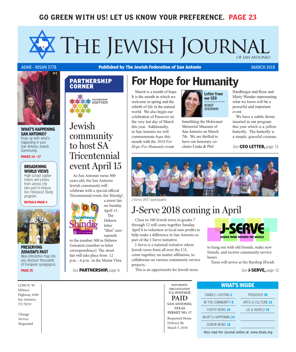 Jewish Federation of San Antonio MARCH 2018