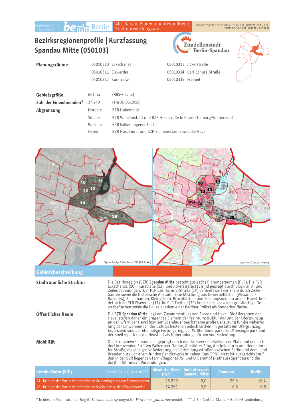 Bezirksregionenprofile | Kurzfassung Spandau Mitte (050103)