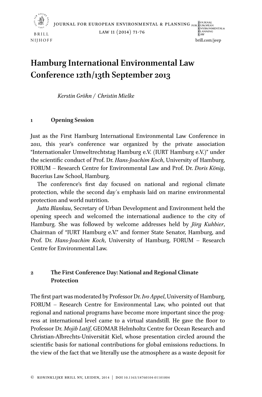 Hamburg International Environmental Law Conference 12Th/13Th September 2013