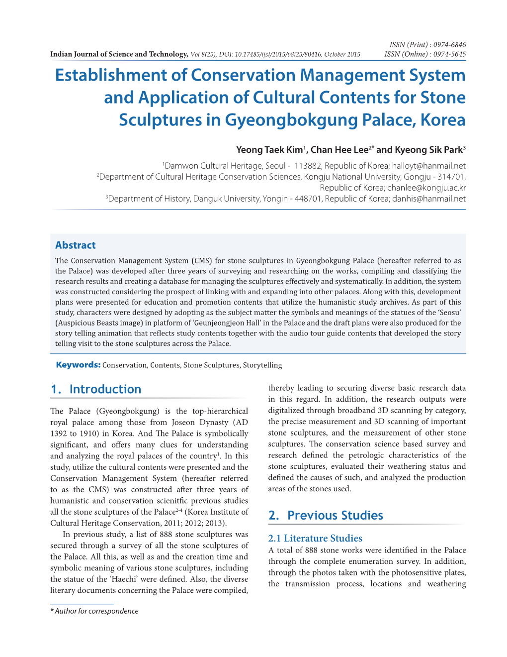 Establishment of Conservation Management System and Application of Cultural Contents for Stone Sculptures in Gyeongbokgung Palace, Korea