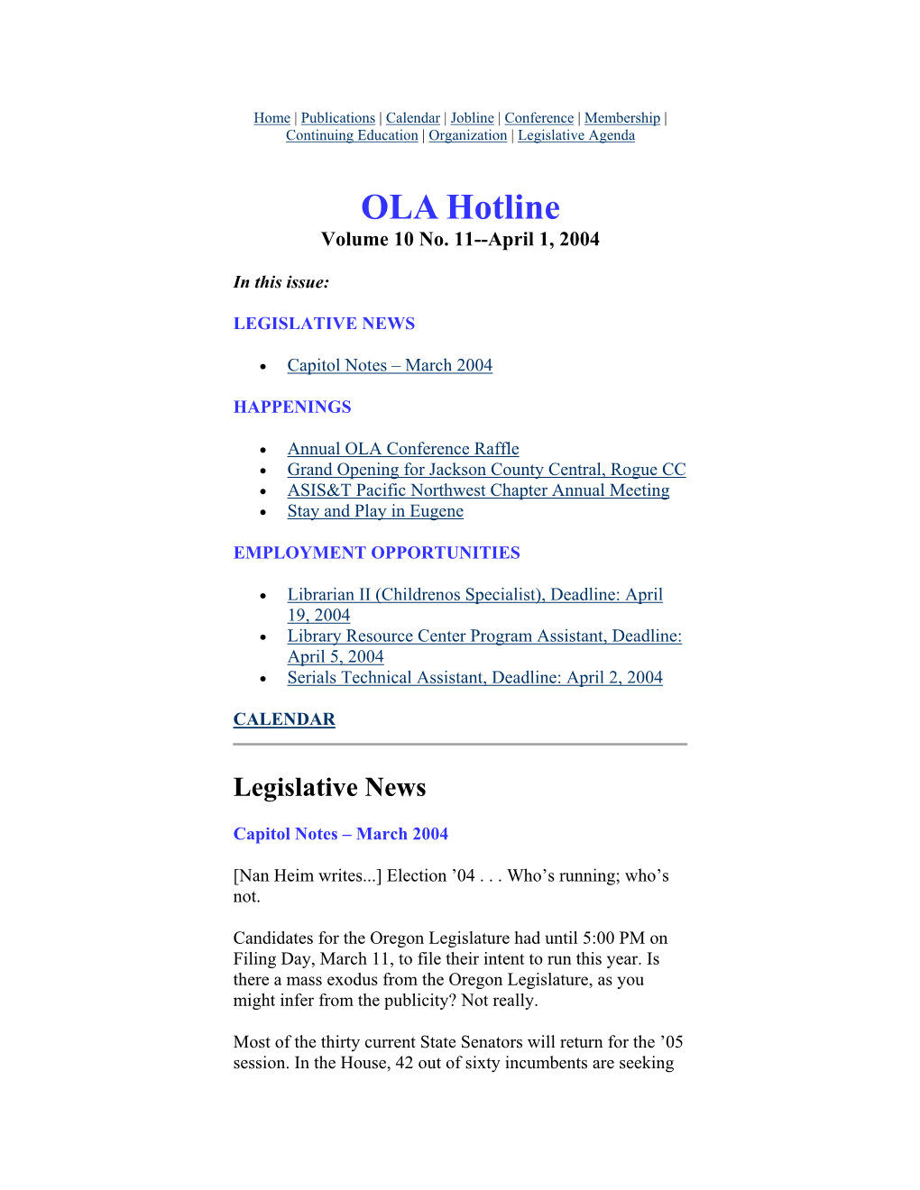 OLA Hotline, Vol.10 No.11