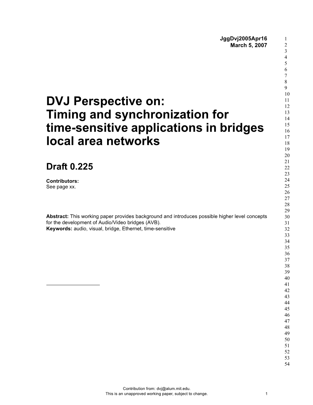 DVJ Perspective On: Timing and Synchronization for Time-Sensitive