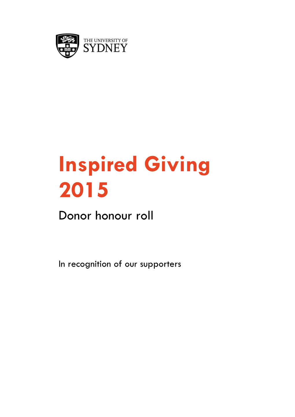 Inspired Giving 2015 Donor Honour Roll