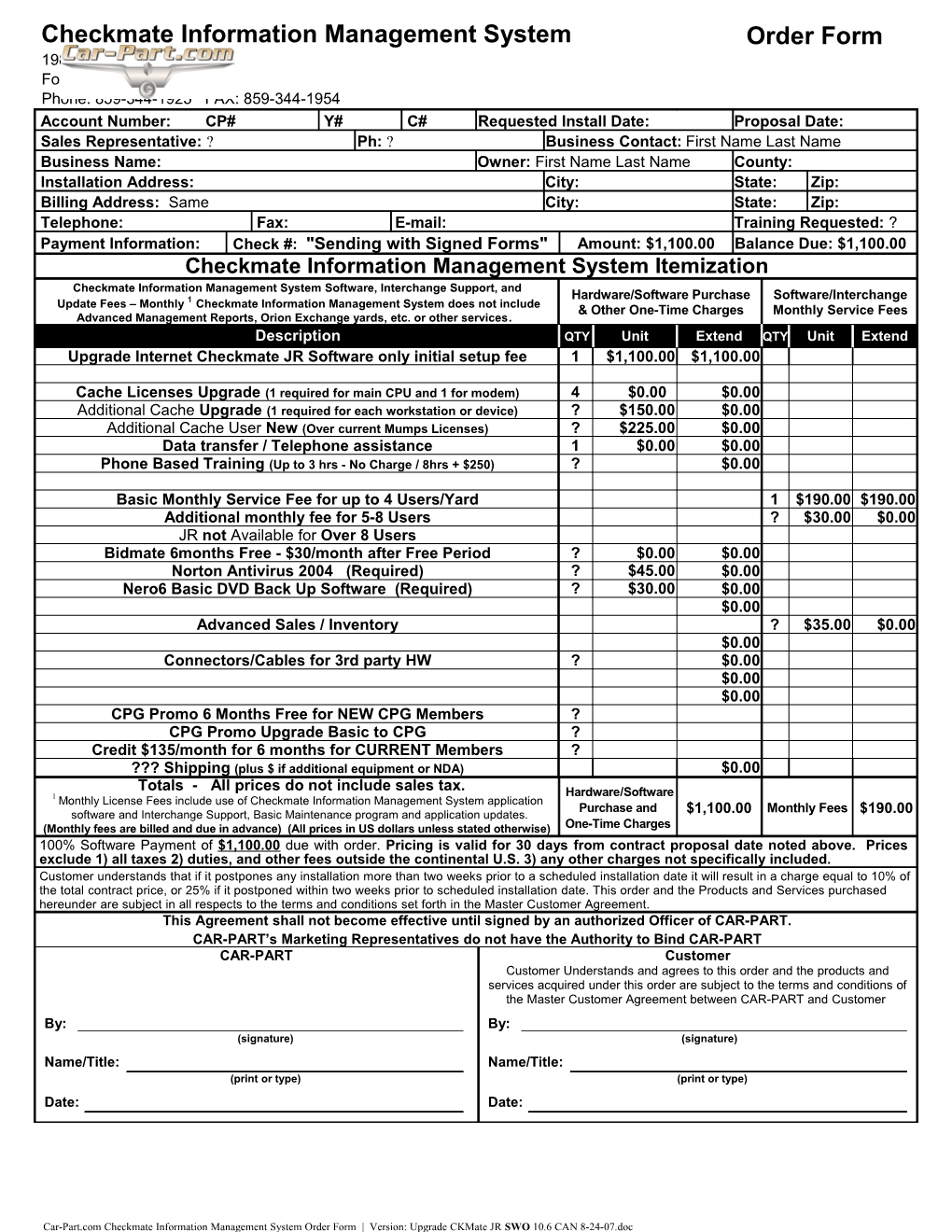 Totals - All Prices Do Not Include Sales Tax