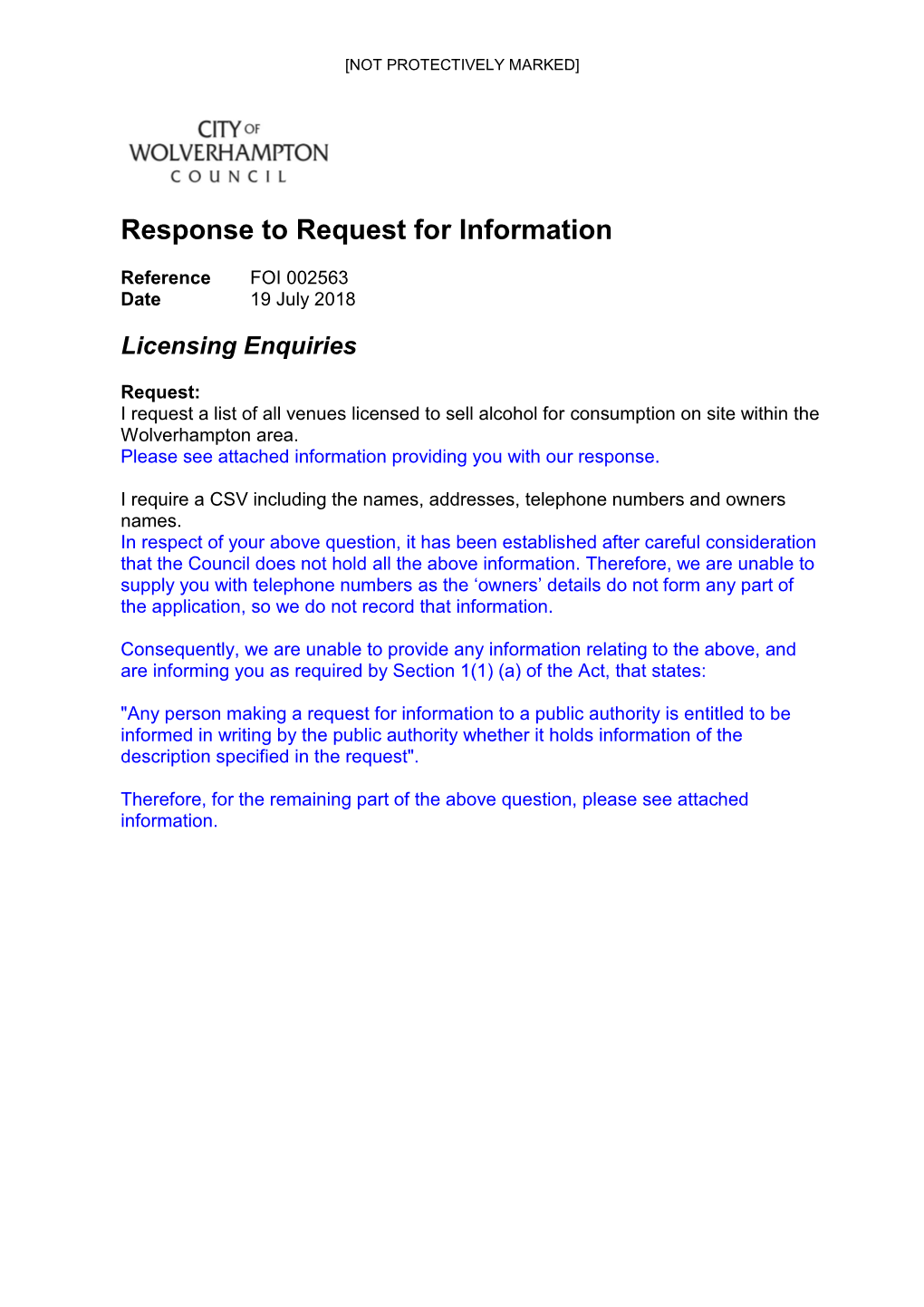 Response to Request for Information