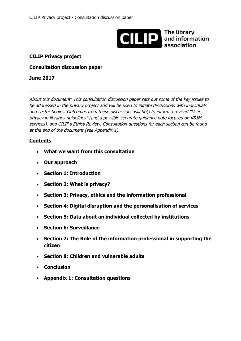 CILIP Privacy Project - Consultation Discussion Paper