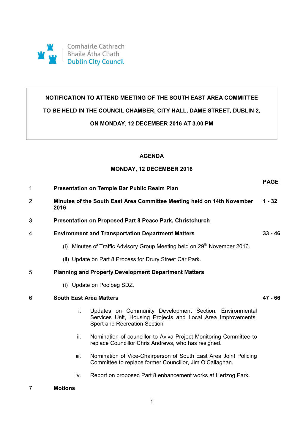 (Public Pack)Agenda Document for South East Area Committee, 12