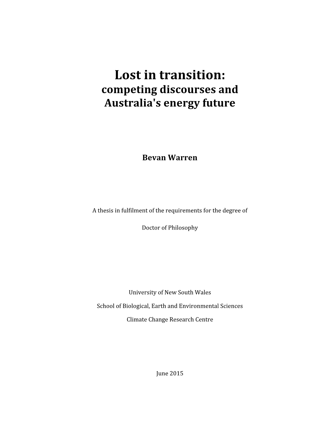 Lost!In!Transition:!! Competing!Discourses!And!! Australia's!Energy!Future!