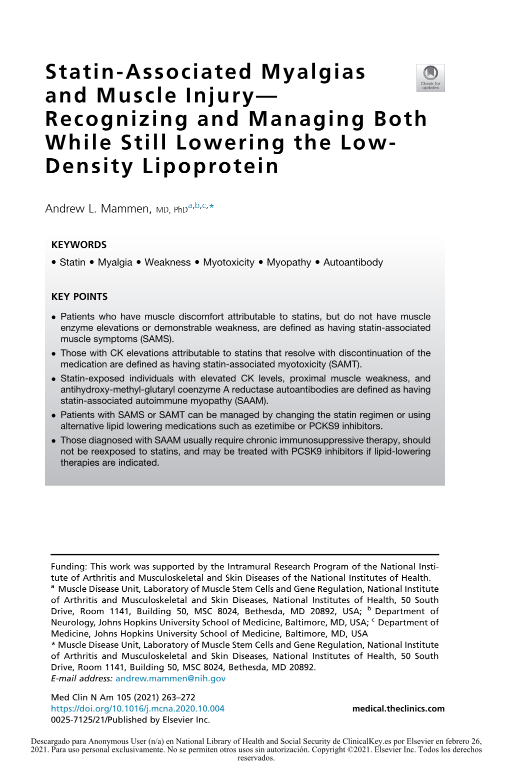 Statin-Associated Myalgias and Muscle Injury— Recognizing and Managing Both While Still Lowering the Low- Density Lipoprotein