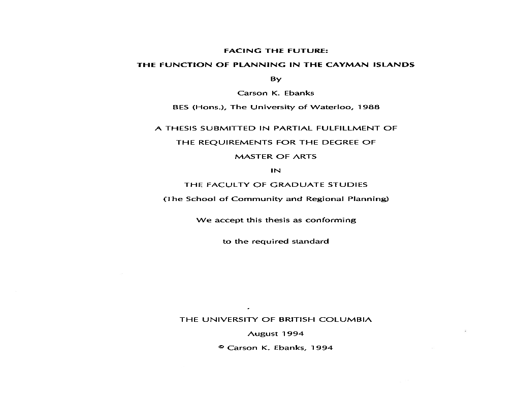 THE FUNCTION of PLANNING in the CAYMAN ISLANDS by Carson K. Ebanks