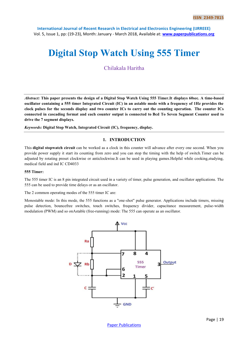 Digital Stop Watch Using 555 Timer