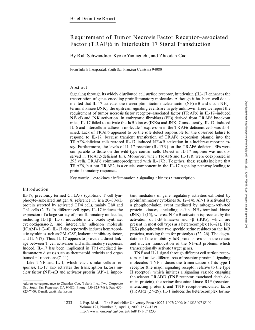 (TRAF)6 in Interleukin 17 Signal Transduction