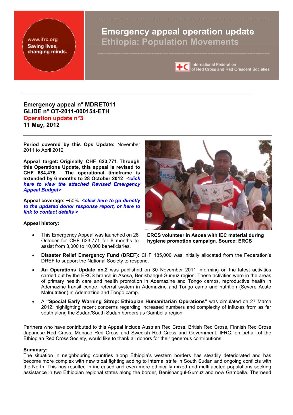 Emergency Appeal Operation Update Ethiopia: Population Movements