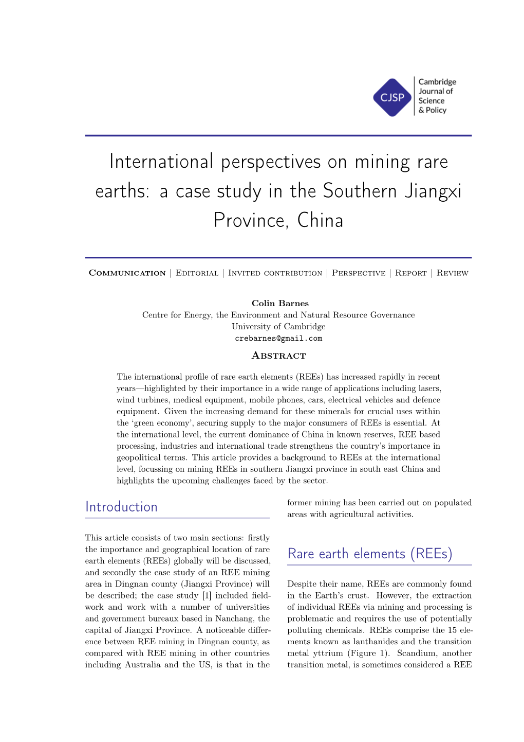 International Perspectives on Mining Rare Earths: a Case Study in the Southern Jiangxi Province, China