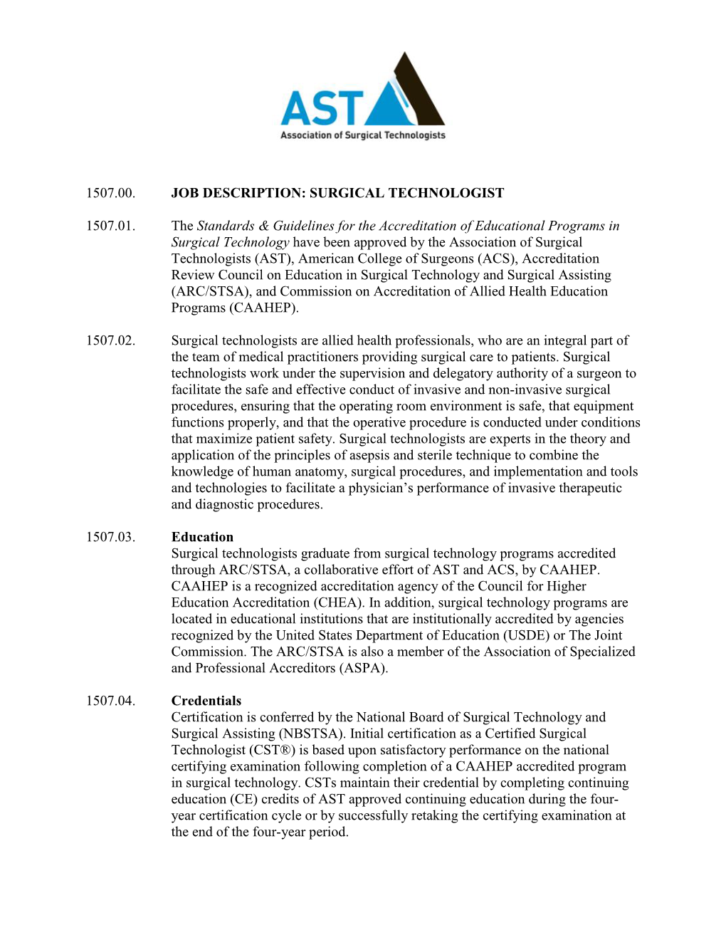 Surgical Technologist Job Description