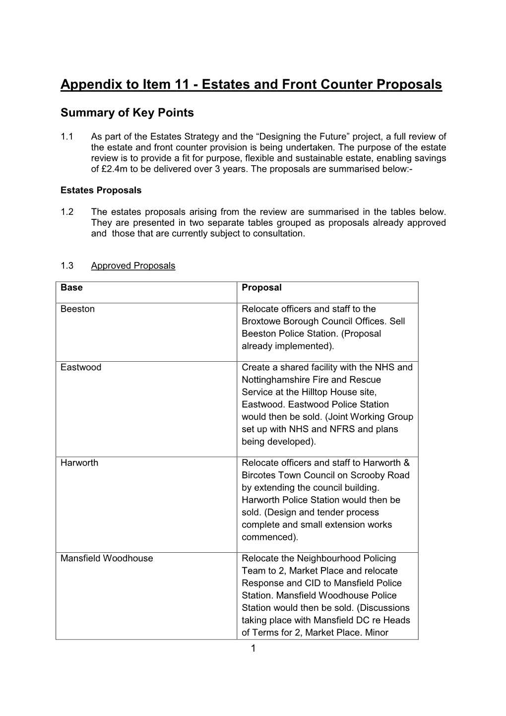 Estates and Front Counter Proposals