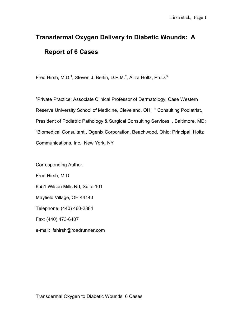 Transdermal Oxygen Delivery to Diabetic Wounds: a Report of 6 Cases