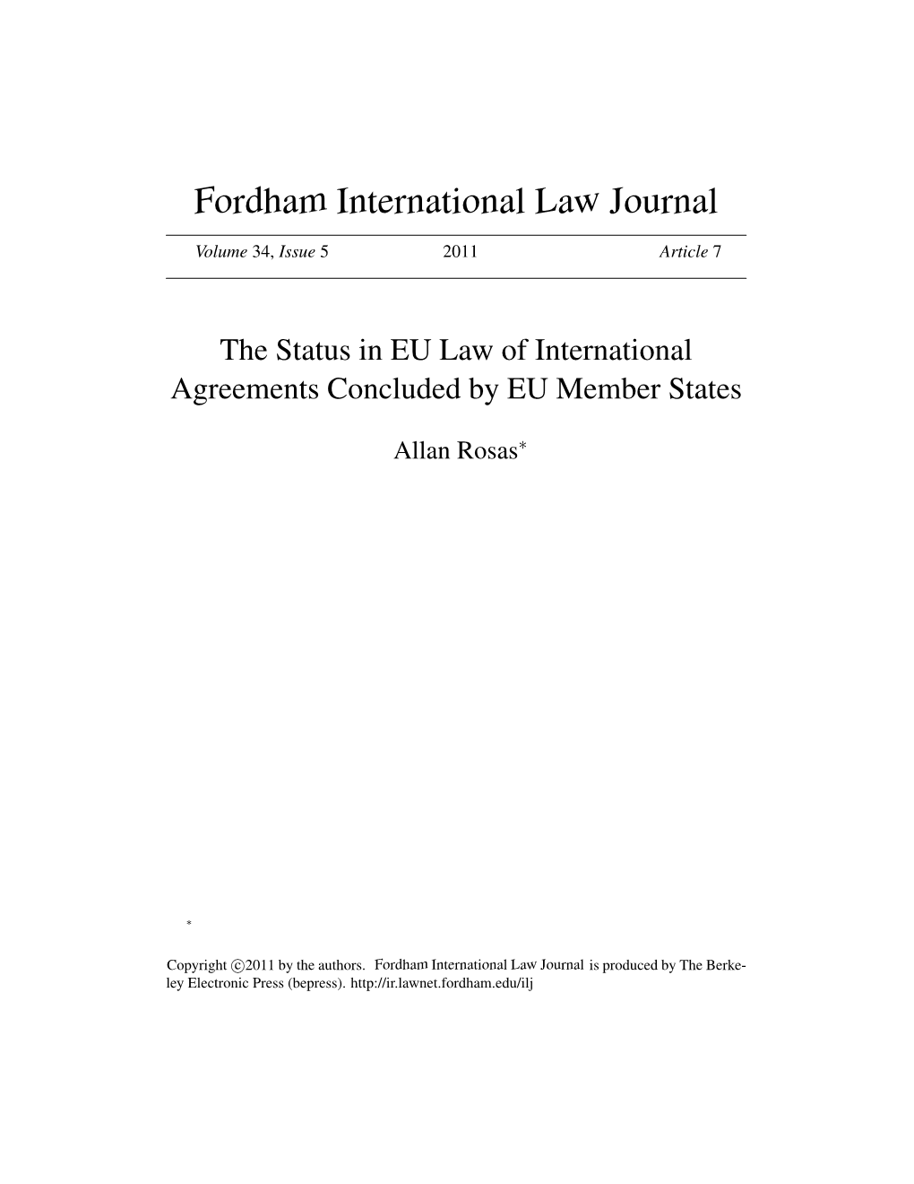 The Status in EU Law of International Agreements Concluded by EU Member States