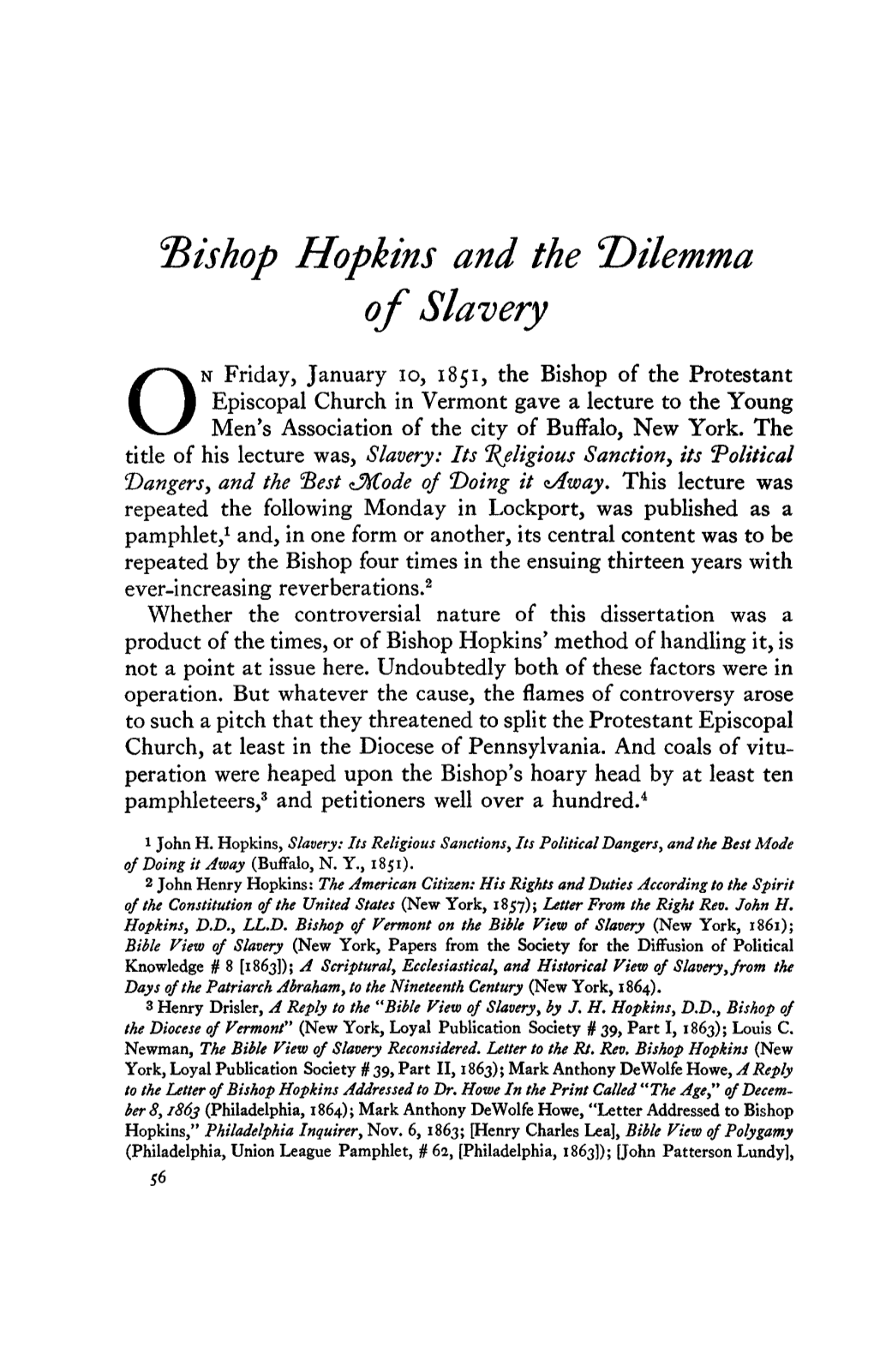 Bishop Hopkins and the "Dilemma of Slavery