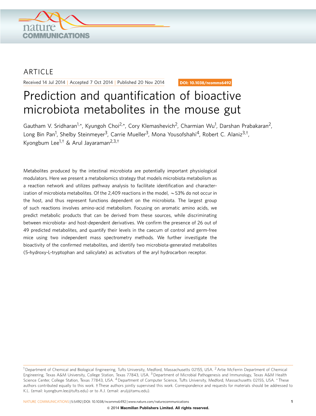 Prediction and Quantification of Bioactive Microbiota Metabolites in the Mouse