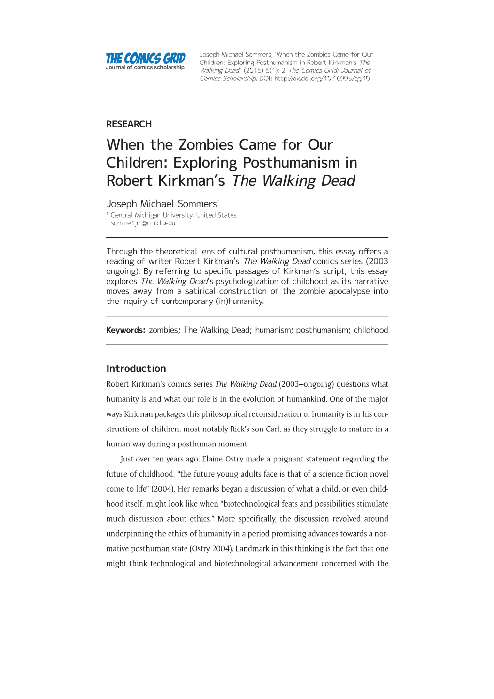 Exploring Posthumanism in Robert Kirkman's the Walking Dead