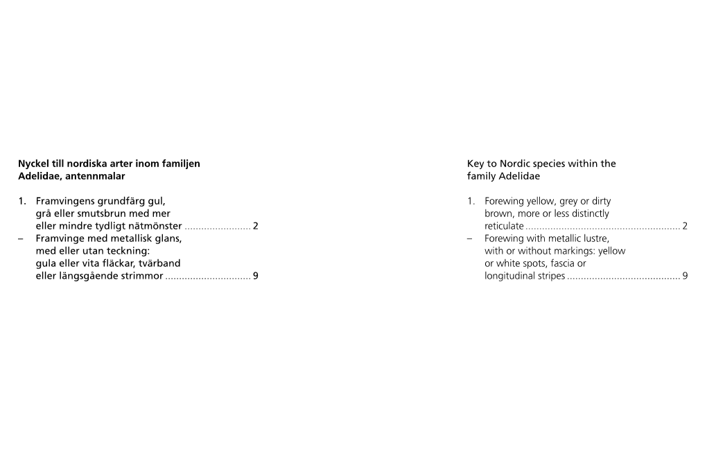 Nyckel Till Nordiska Arter Inom Familjen Adelidae, Antennmalar 1