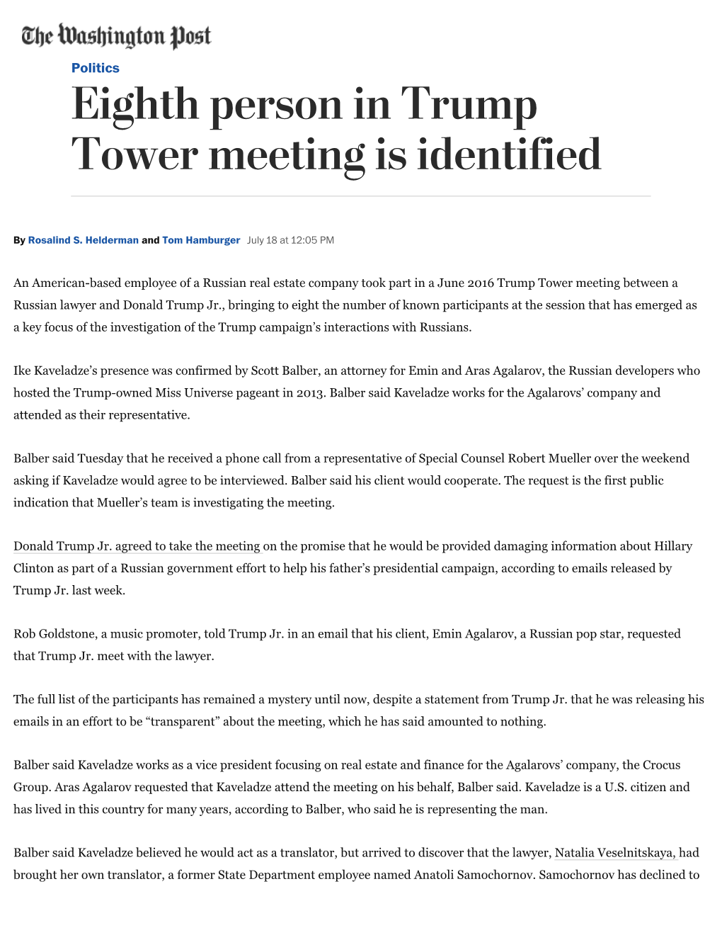 Eighth Person in Trump Tower Meeting Is Identified