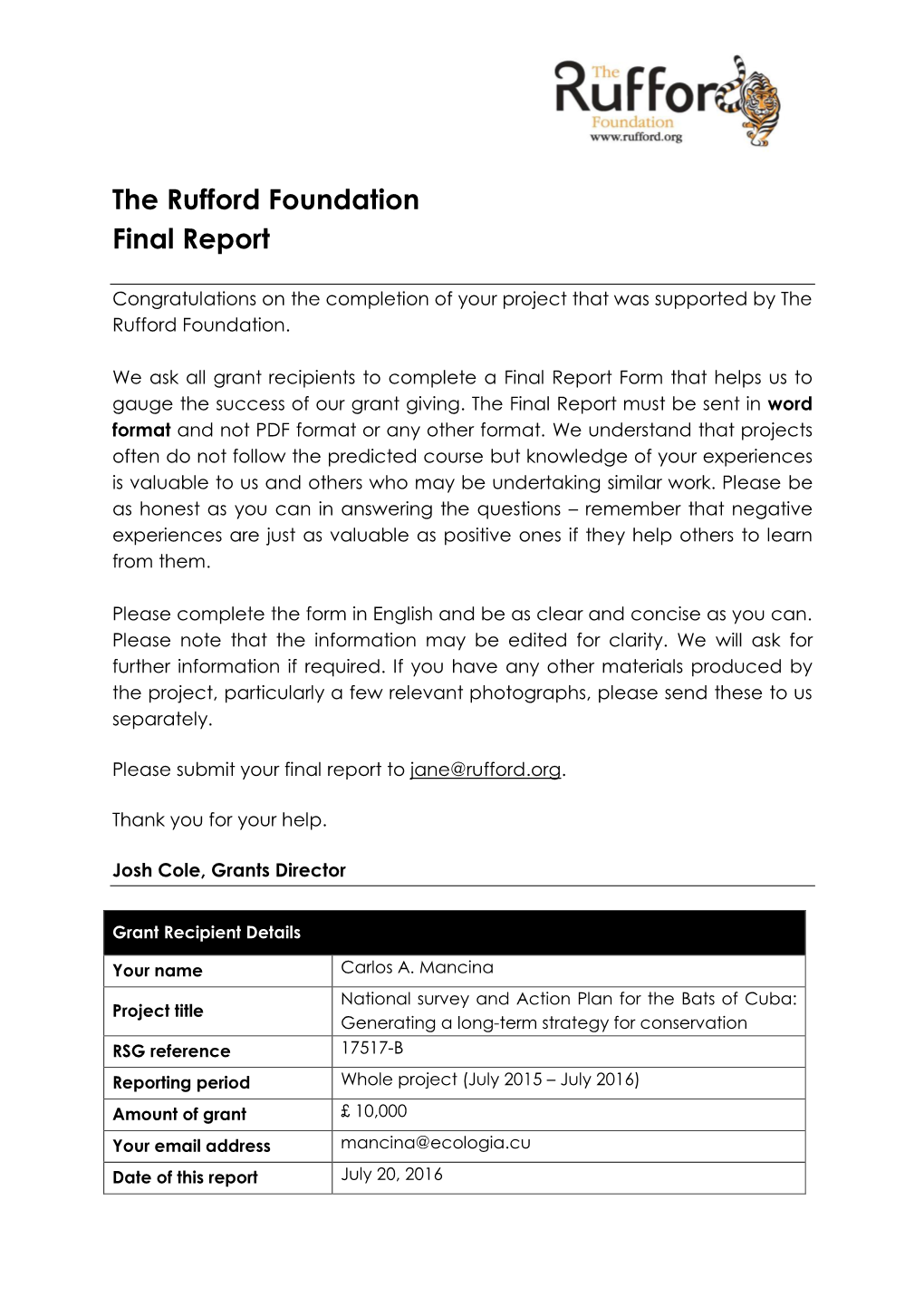 The Rufford Foundation Final Report