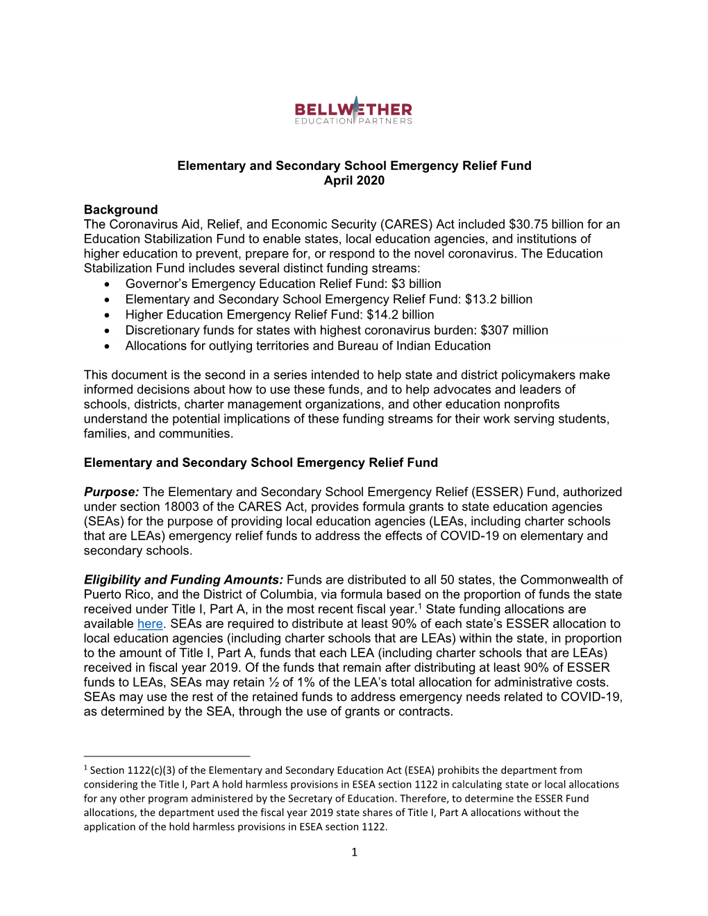 Elementary and Secondary School Emergency Relief Fund April 2020
