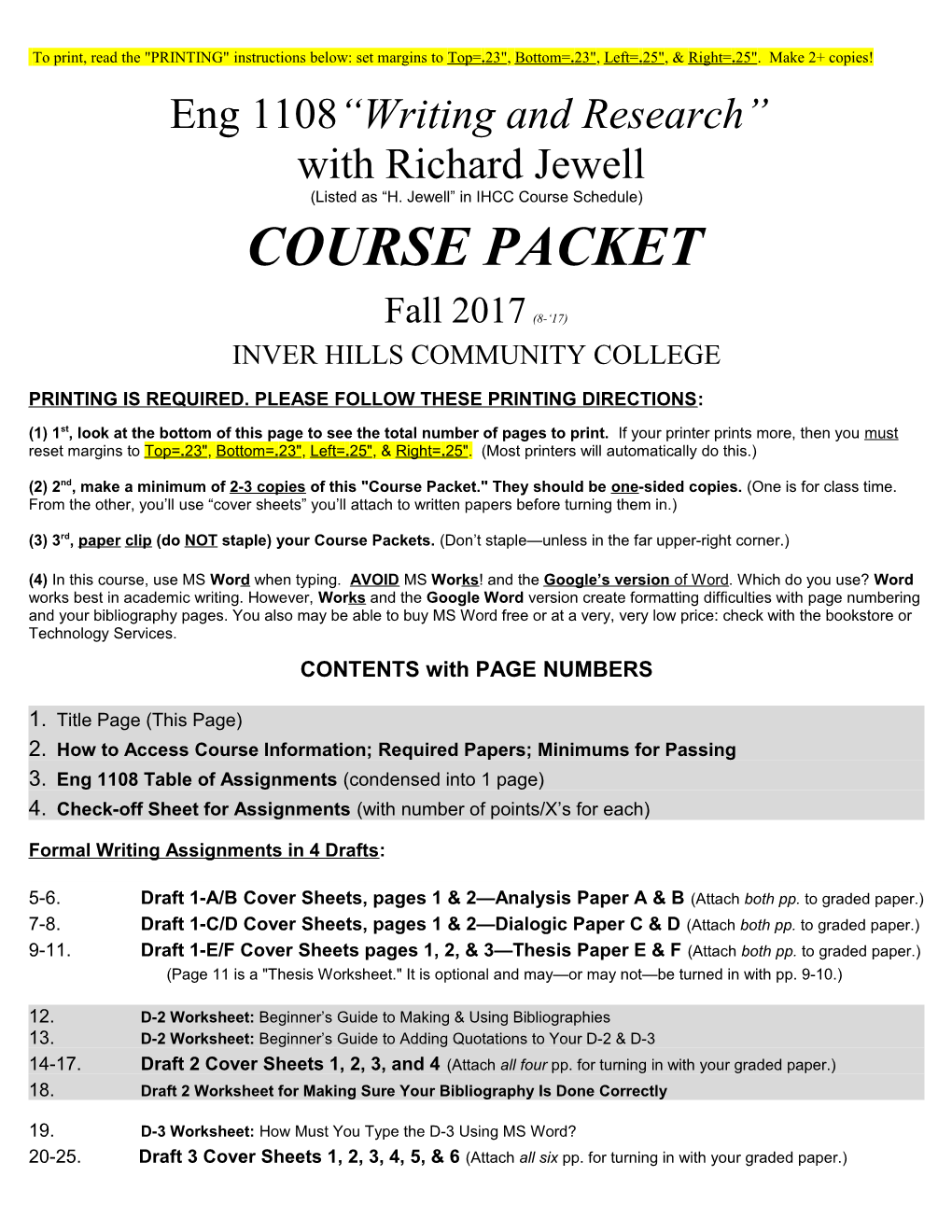 Eng 1108 Course Packet