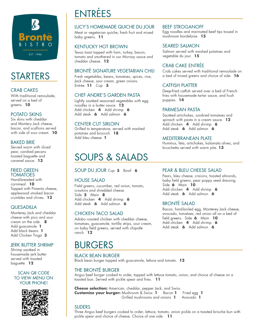 Entrées Starters Soups & Salads Burgers