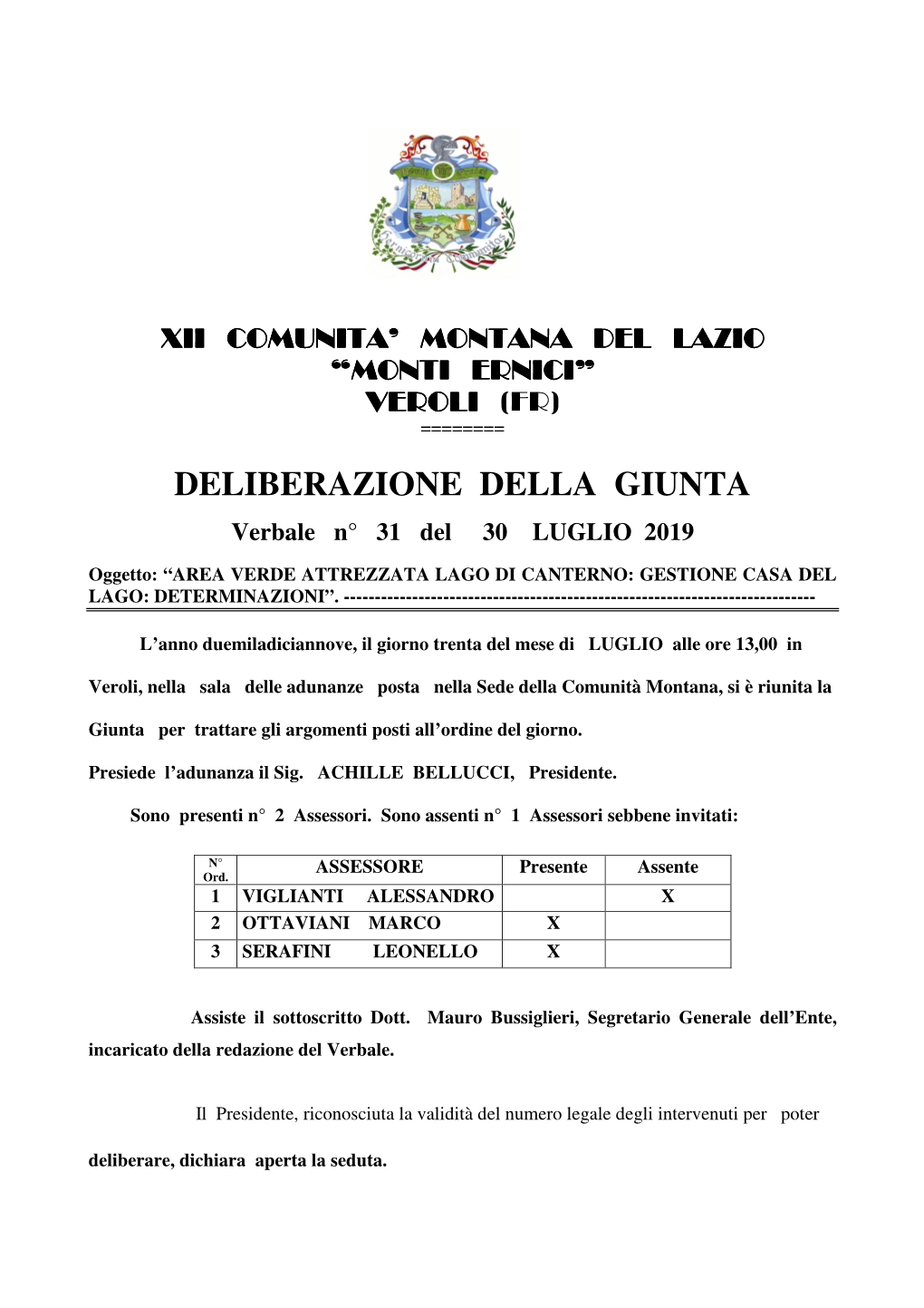 Deliberazione Della Giunta