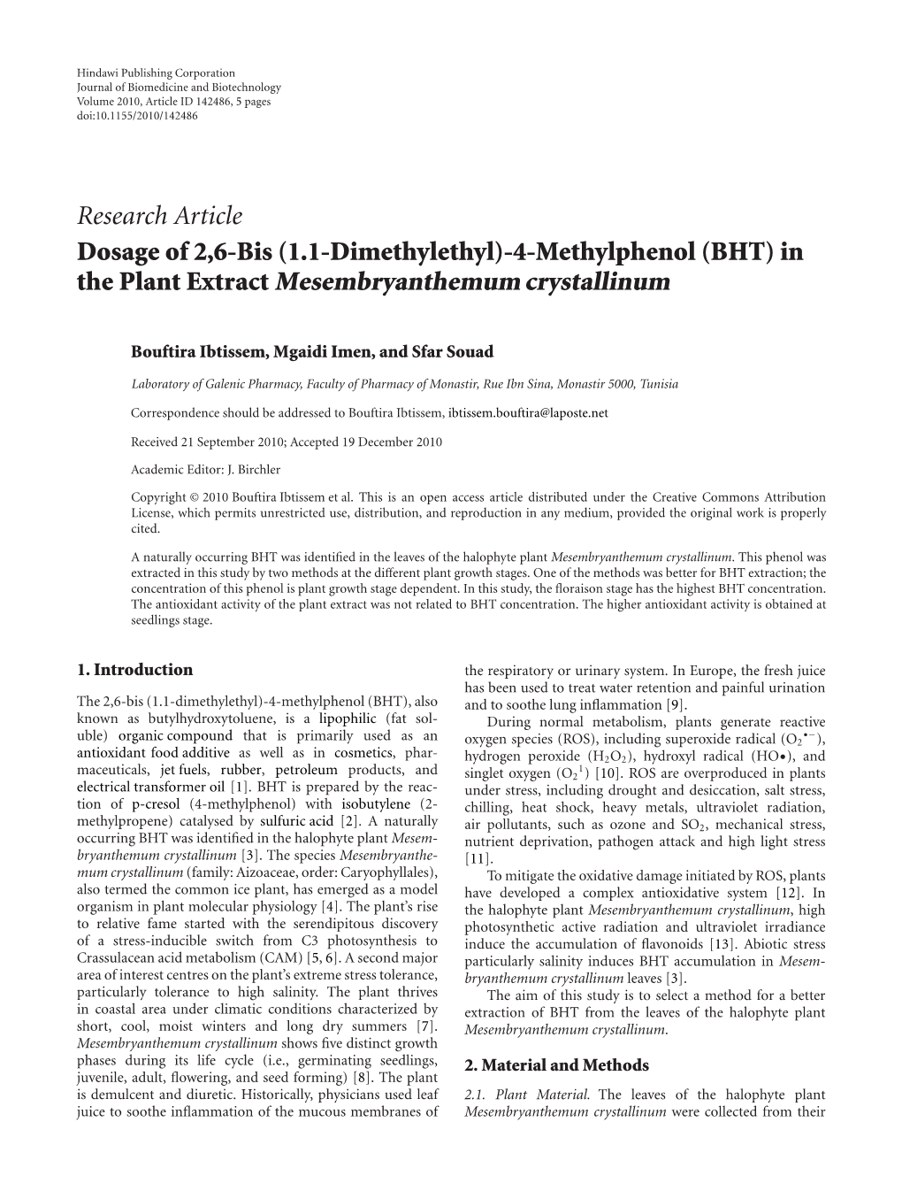 The Plant Extract Mesembryanthemum Crystallinum