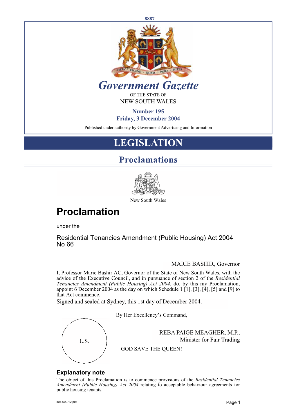 Gazette No 195 of 3 December 2004