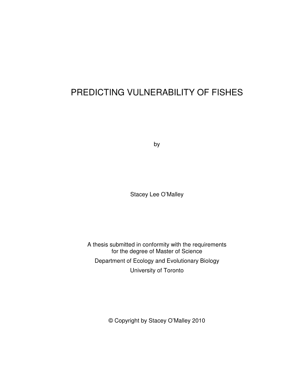 Predicting Vulnerability of Fishes