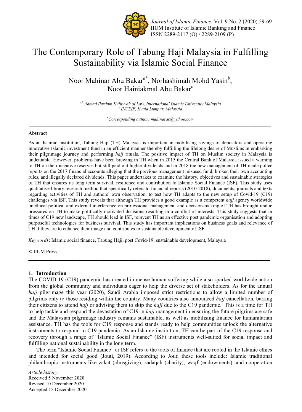 The Contemporary Role of Tabung Haji Malaysia in Fulfilling Sustainability Via Islamic Social Finance