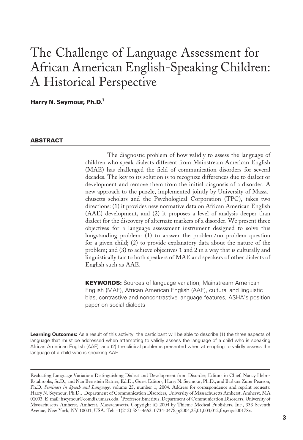 The Challenge of Language Assessment for African American English-Speaking Children: a Historical Perspective