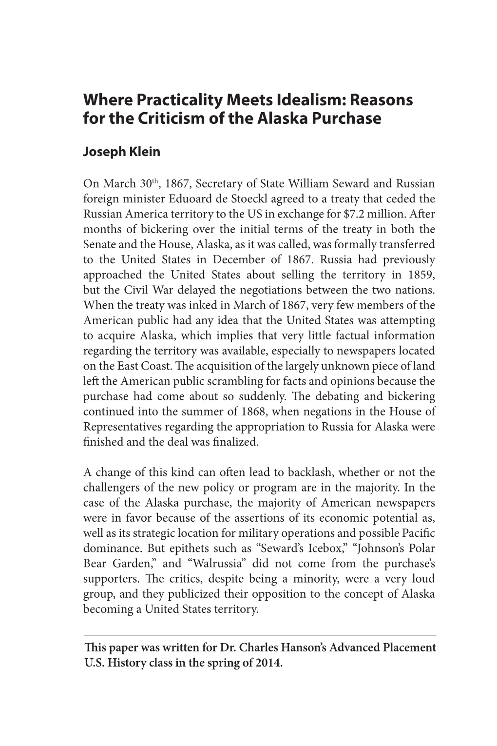 Reasons for the Criticism of the Alaska Purchase