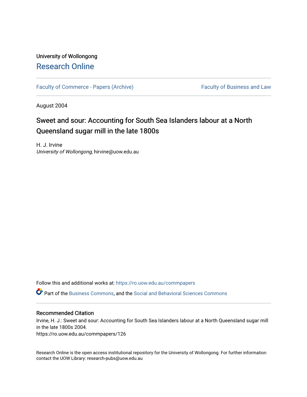 Accounting for South Sea Islanders Labour at a North Queensland Sugar Mill in the Late 1800S