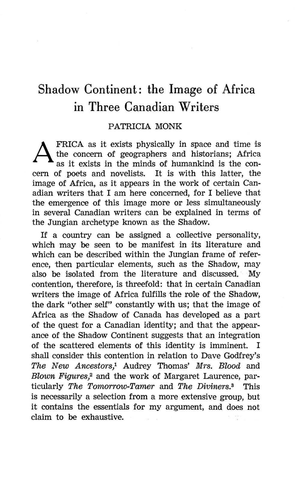 The Image of Africa in Three Canadian Writers