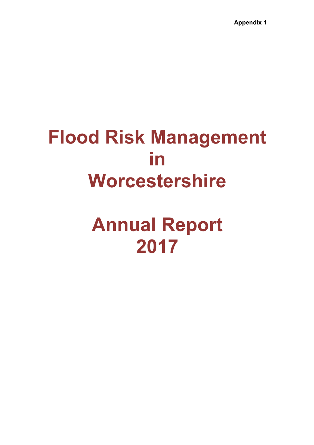 Flood Risk Management in Worcestershire Annual Report 2017