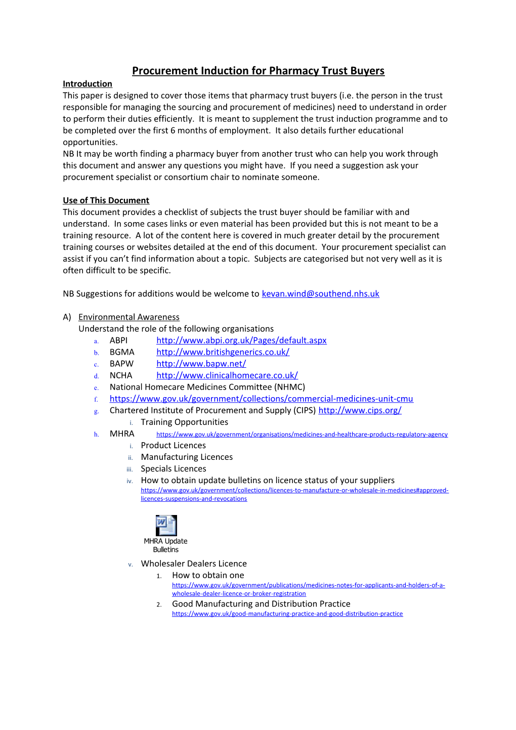 Procurement Induction for Pharmacy Trust Buyers