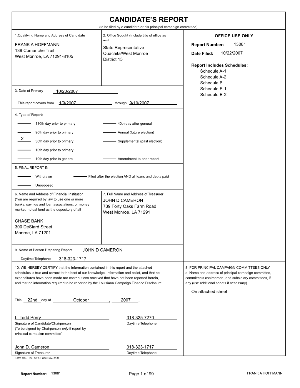 Candidate's Report